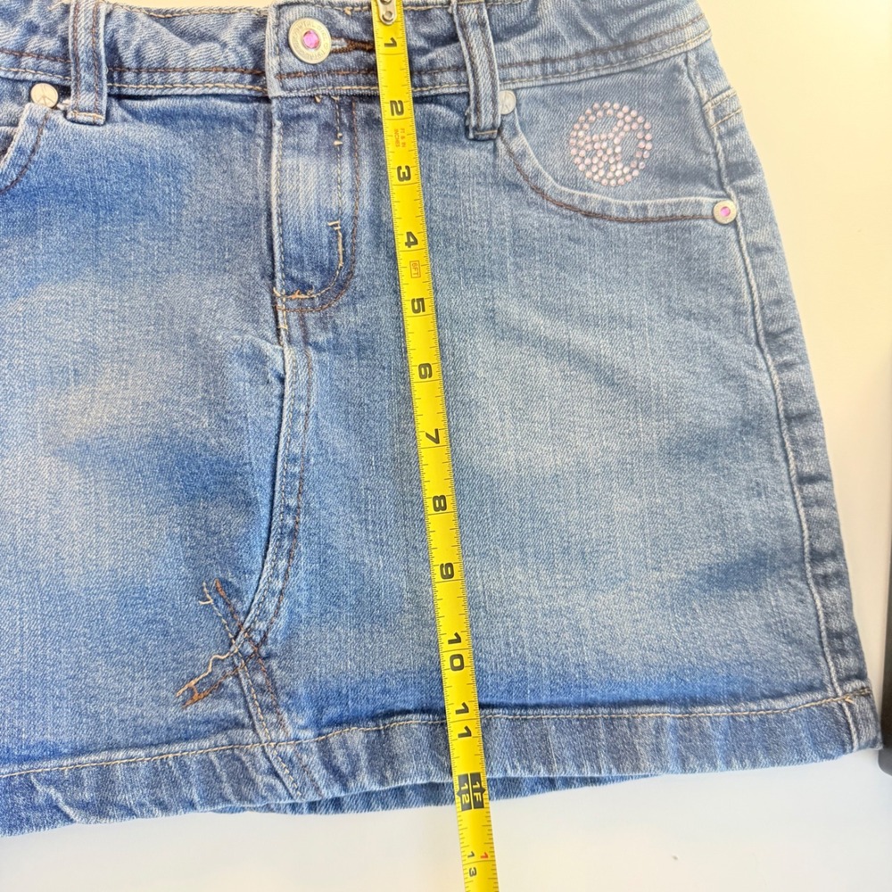 Vintage Y2K Denim Mini Skirt Peace Sign Embellished Pink Jewels All Girl SZ XS - Picture 7 of 8